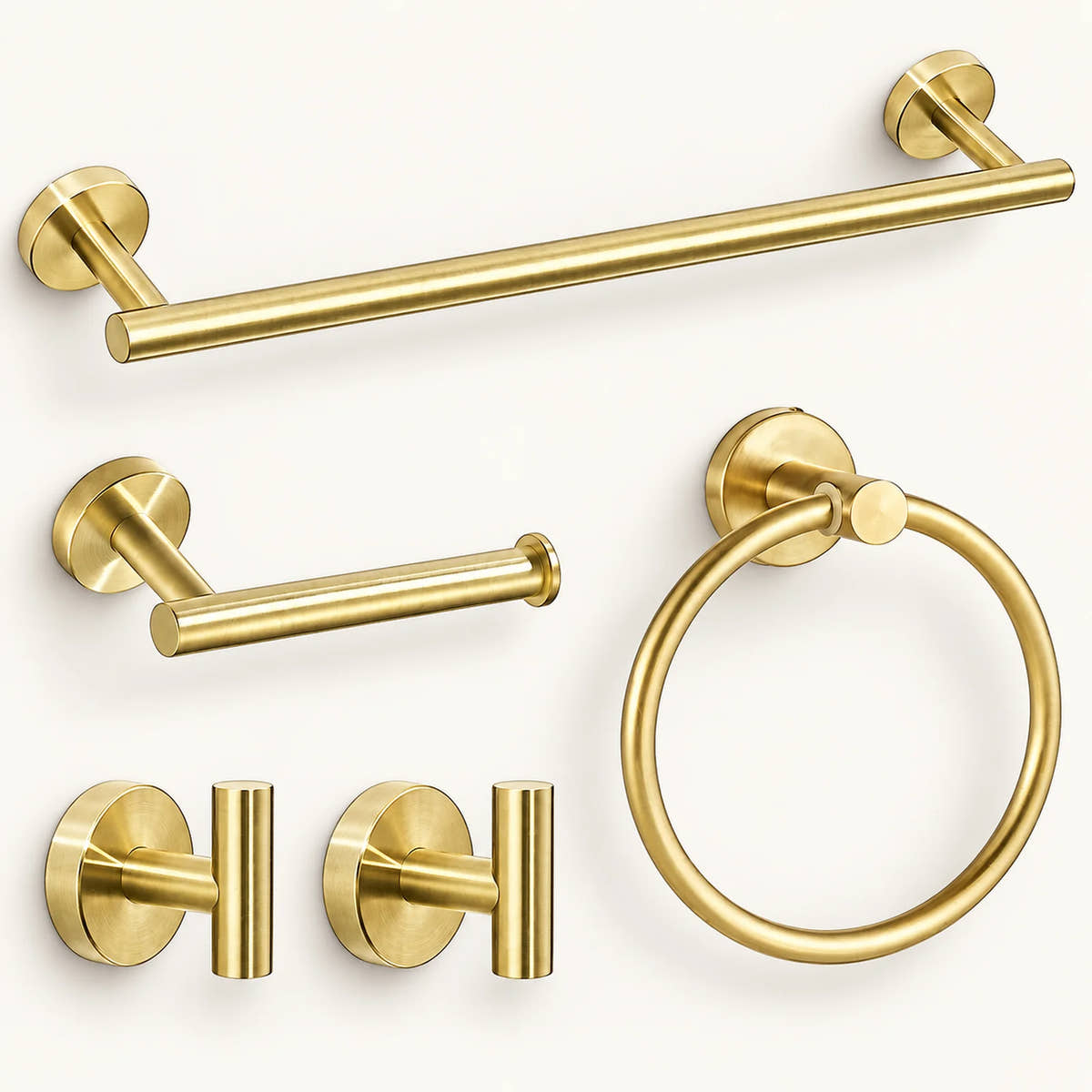 Five-piece gold bathroom hardware set