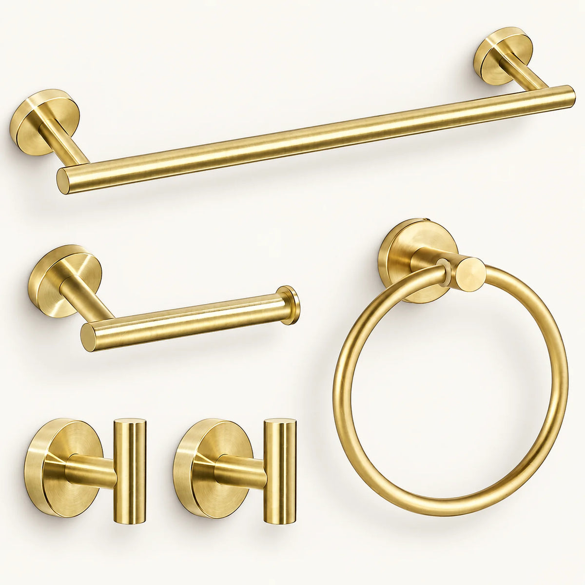 Five-piece gold bathroom hardware set