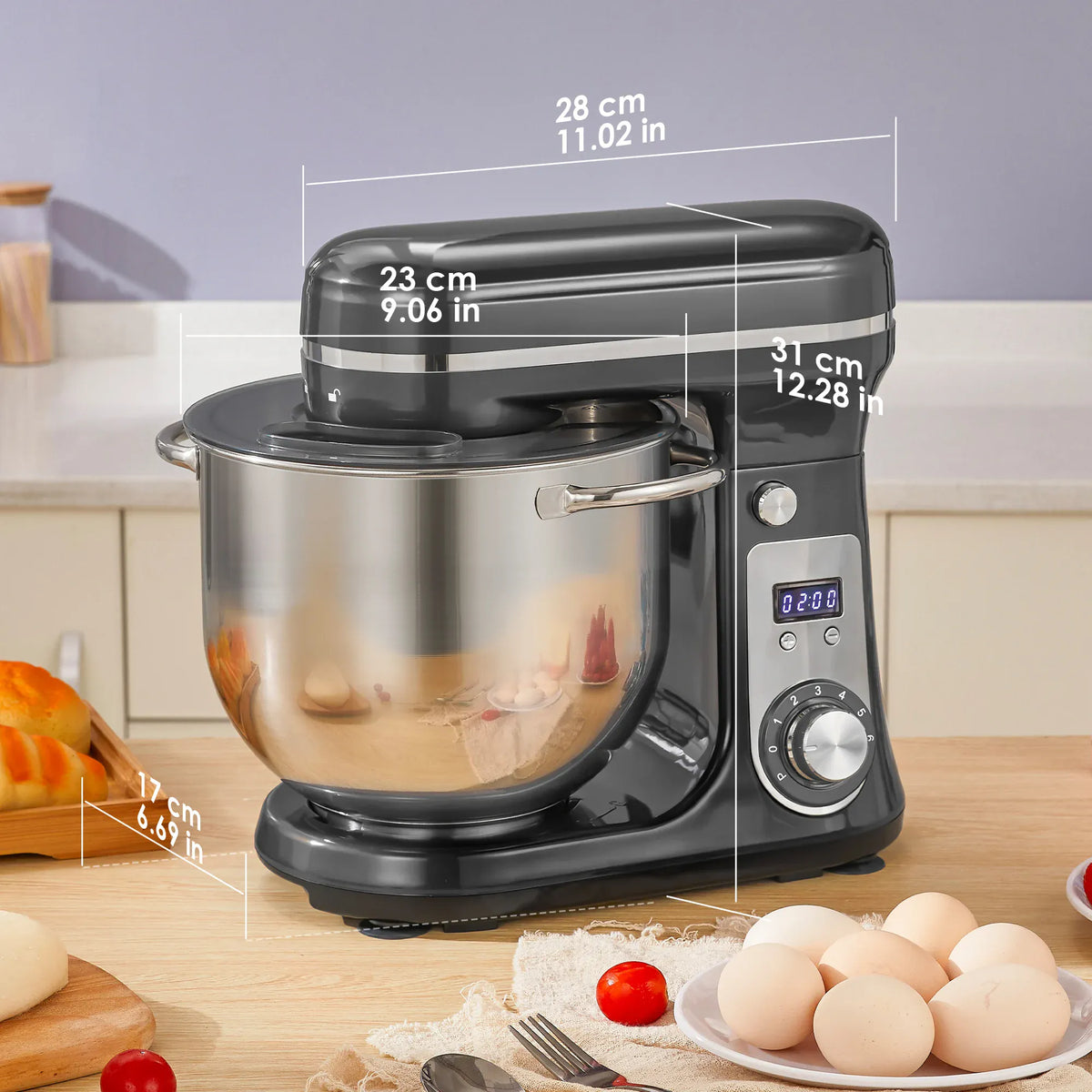 Essentials House Kitchen Food Stand Mixer, Blender, Quiet Motor, Cream Egg Whisk, Whip Dough Kneader, 6-Speed, 1200 W, 6 L
