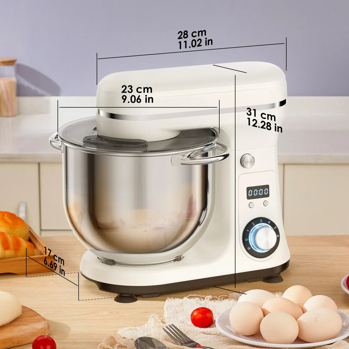Essentials House Kitchen Food Stand Mixer, Blender, Quiet Motor, Cream Egg Whisk, Whip Dough Kneader, 6-Speed, 1200 W, 6 L