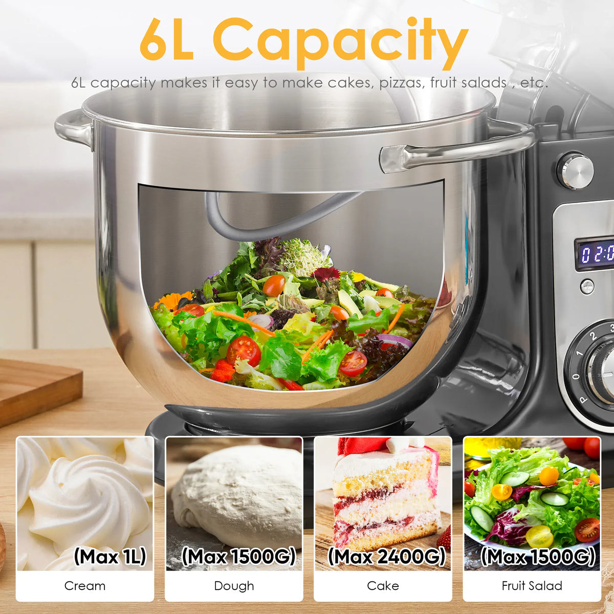 Essentials House Kitchen Food Stand Mixer, Blender, Quiet Motor, Cream Egg Whisk, Whip Dough Kneader, 6-Speed, 1200 W, 6 L