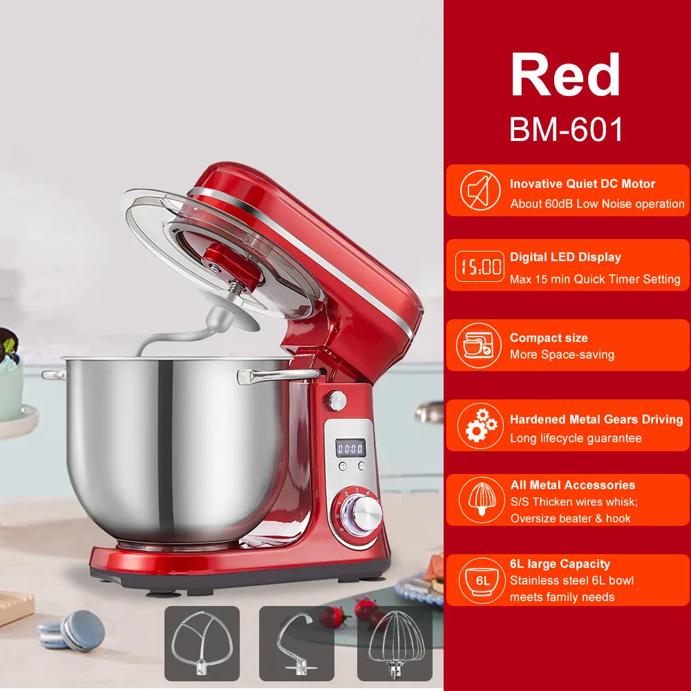 Essentials House 6L Red BM-601 / UK / UNITED KINGDOM Kitchen Food Stand Mixer, Blender, Quiet Motor, Cream Egg Whisk, Whip