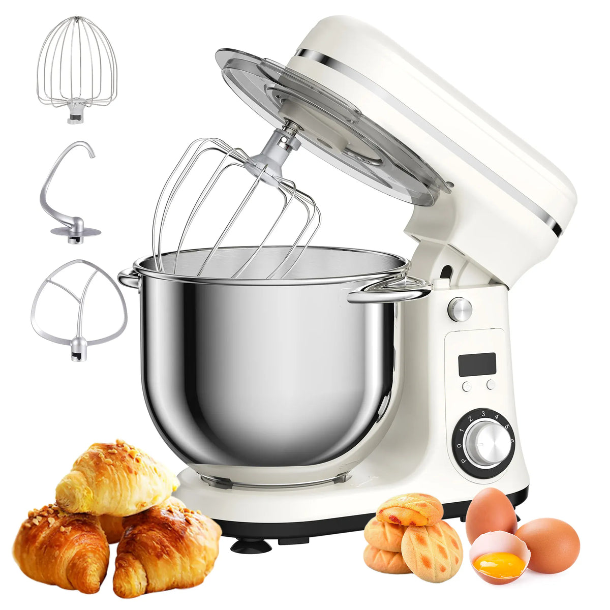 Essentials House 6L White BM-601 / US Kitchen Food Stand Mixer, Blender, Quiet Motor, Cream Egg Whisk, Whip Dough Kneader