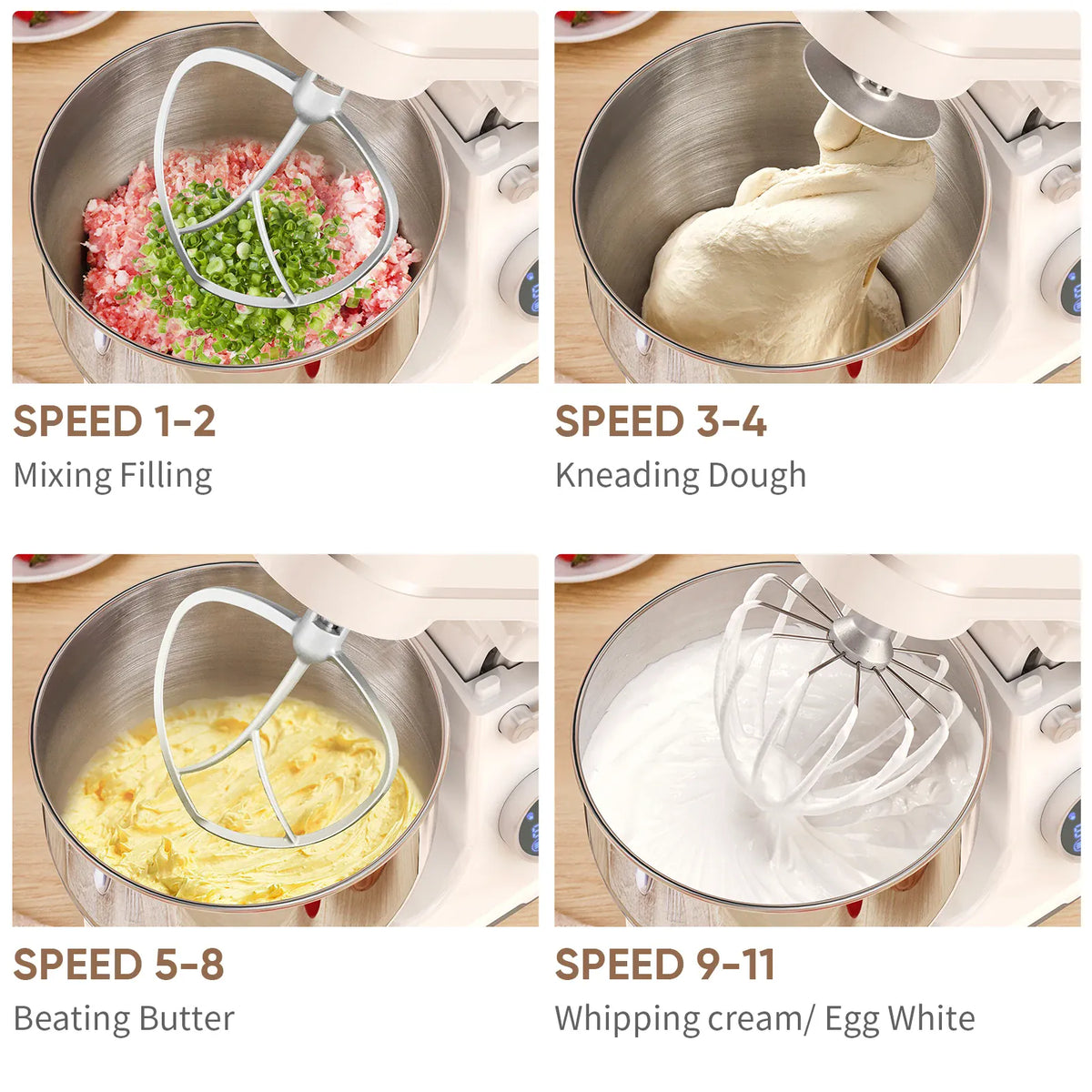 BioloMix BM602E mixing speed guide for filling, kneading, beating and whipping