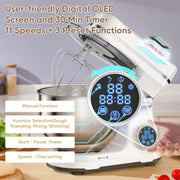 BioloMix BM602E OLED screen showing timer, speed and preset controls