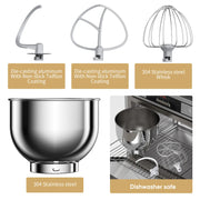 BioloMix BM602E whisk, flat beater, dough hook and stainless steel bowl