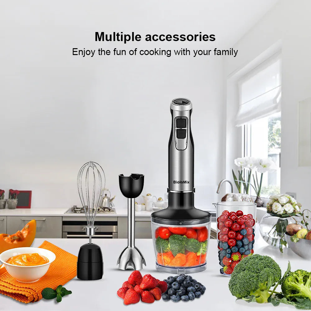 Essentials House US Plug 4 in 1 High Power 1200W Immersion Hand Stick Blender Mixer Includes Chopper and Smoothie Cup
