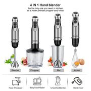 Essentials House US Plug 4 in 1 High Power 1200W Immersion Hand Stick Blender Mixer Includes Chopper and Smoothie Cup