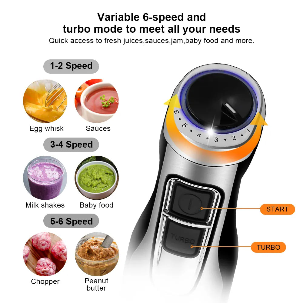 Essentials House US Plug 4 in 1 High Power 1200W Immersion Hand Stick Blender Mixer Includes Chopper and Smoothie Cup
