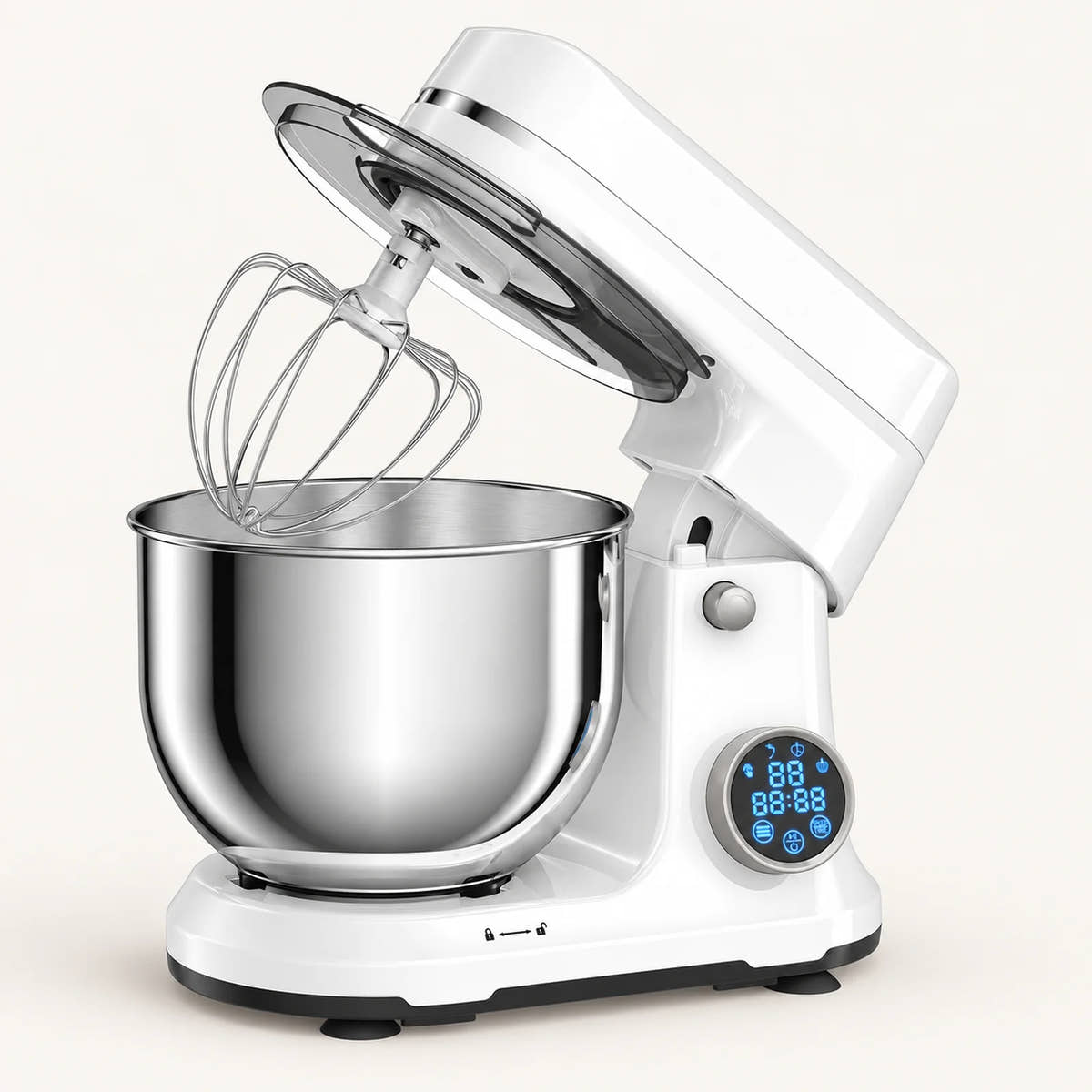 BioloMix BM602E 5L Stand Mixer on a warm off-white background with a soft natural shadow.
