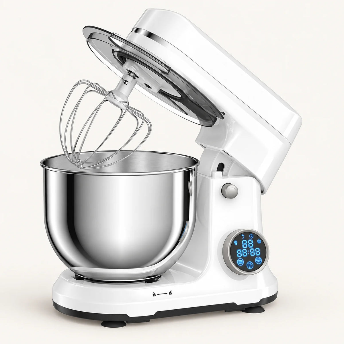 BioloMix BM602E 5L Stand Mixer on a warm off-white background with a soft natural shadow.