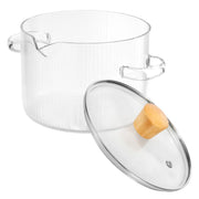 Medium borosilicate glass cooking pot, 1.6 litre, with glass lid and wooden knob
