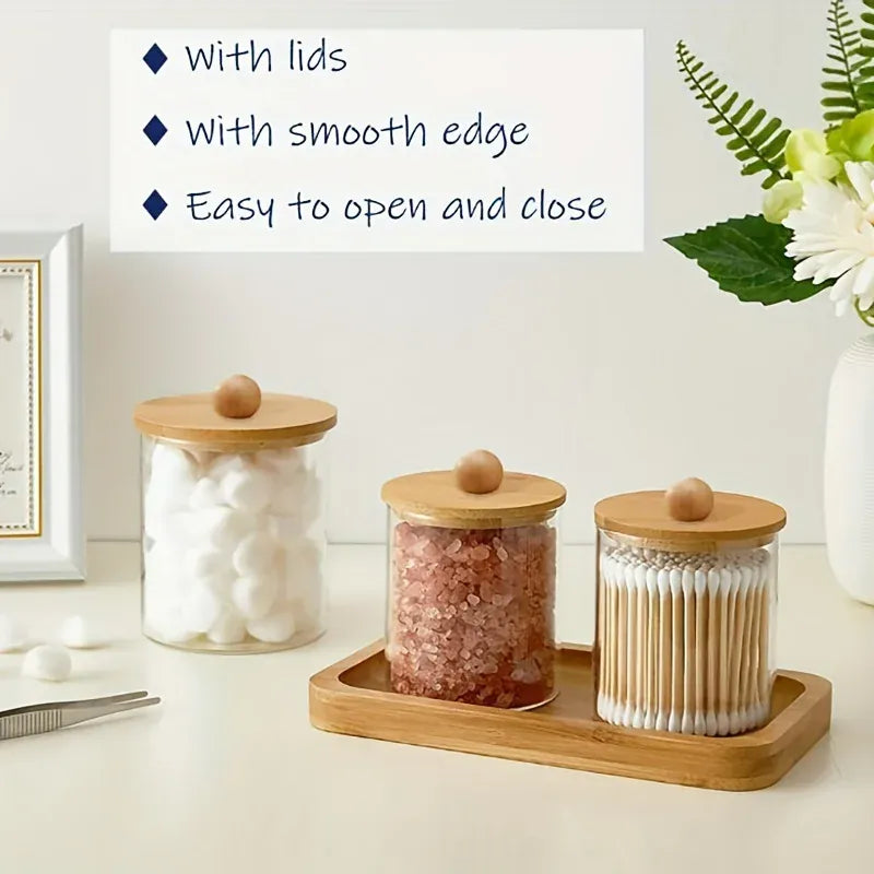 Round and square storage jars with removable bamboo lids
