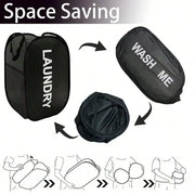 Collapsible laundry hamper folding into a compact circle