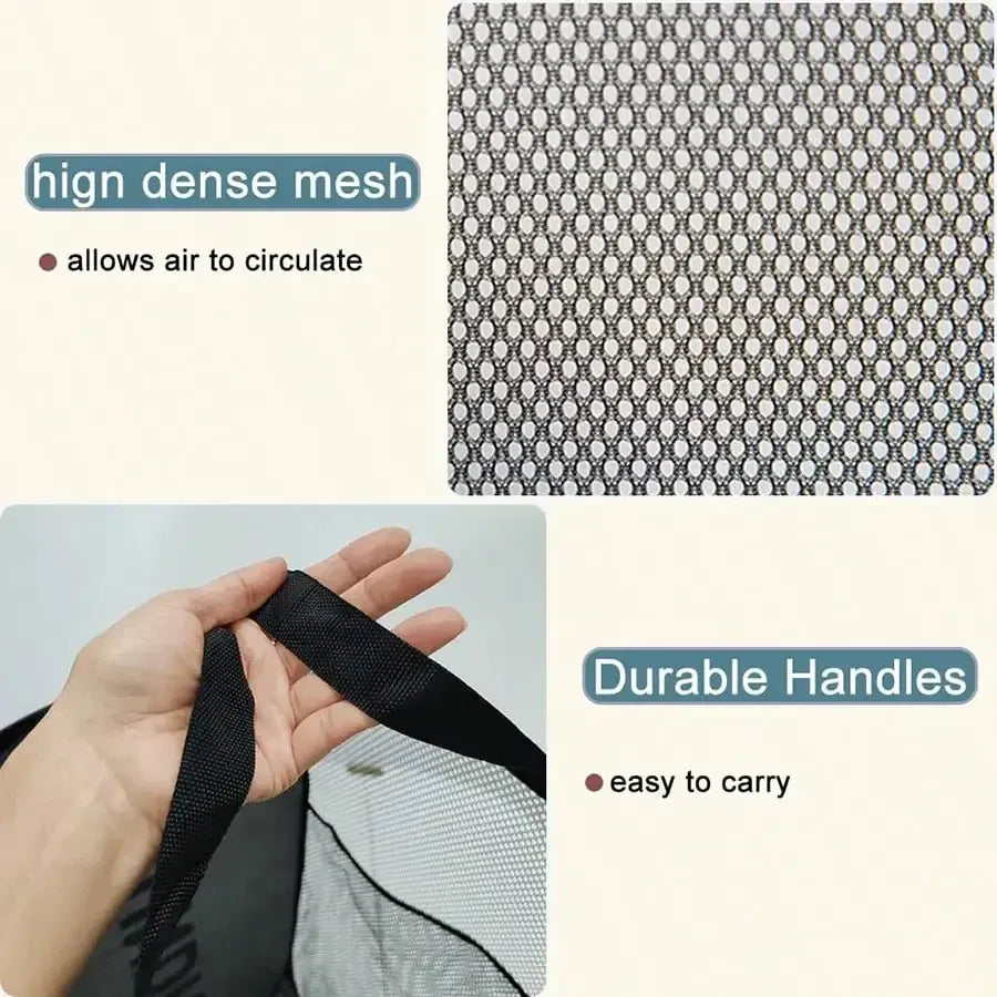 Alternate view of collapsible mesh pop-up laundry hamper with carry handles