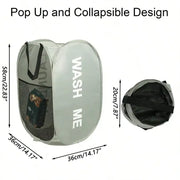 Alternate view of collapsible mesh pop-up laundry hamper with carry handles