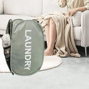 Alternate view of collapsible mesh pop-up laundry hamper with carry handles