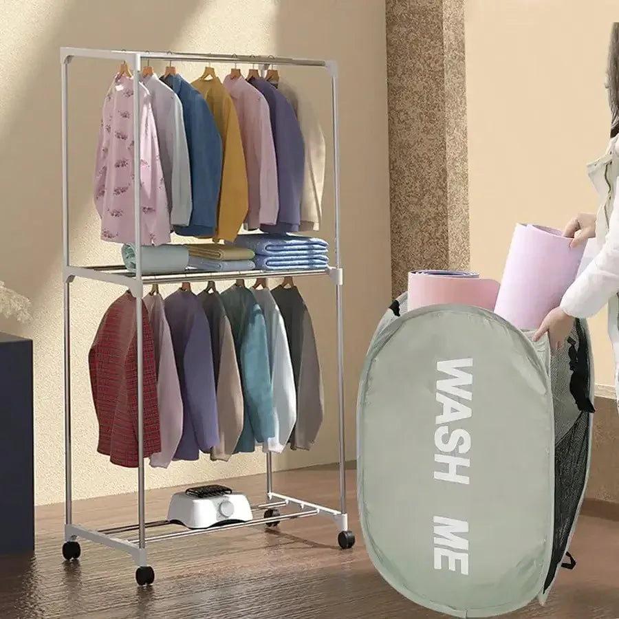 Alternate view of collapsible mesh pop-up laundry hamper with carry handles