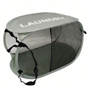 Alternate view of collapsible mesh pop-up laundry hamper with carry handles