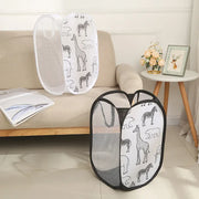 Alternate view of collapsible mesh pop-up laundry hamper with carry handles