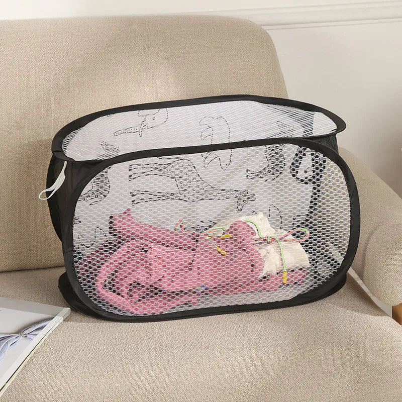Alternate view of collapsible mesh pop-up laundry hamper with carry handles