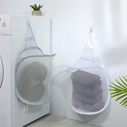 Alternate view of collapsible mesh pop-up laundry hamper with carry handles