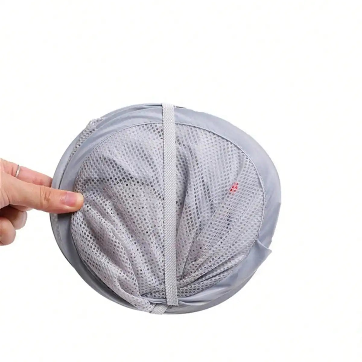 Alternate view of collapsible mesh pop-up laundry hamper with carry handles