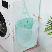 Alternate view of collapsible mesh pop-up laundry hamper with carry handles