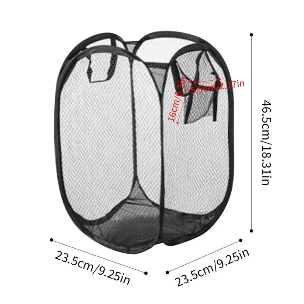 Alternate view of collapsible mesh pop-up laundry hamper with carry handles