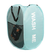 Alternate view of collapsible mesh pop-up laundry hamper with carry handles
