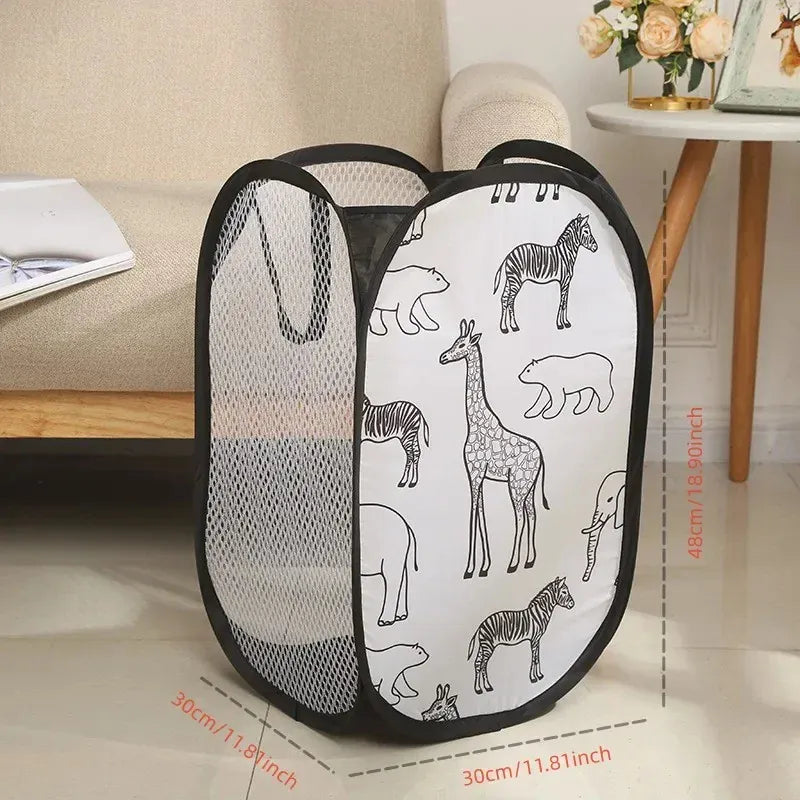 Alternate view of collapsible mesh pop-up laundry hamper with carry handles