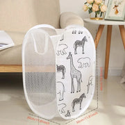 Alternate view of collapsible mesh pop-up laundry hamper with carry handles