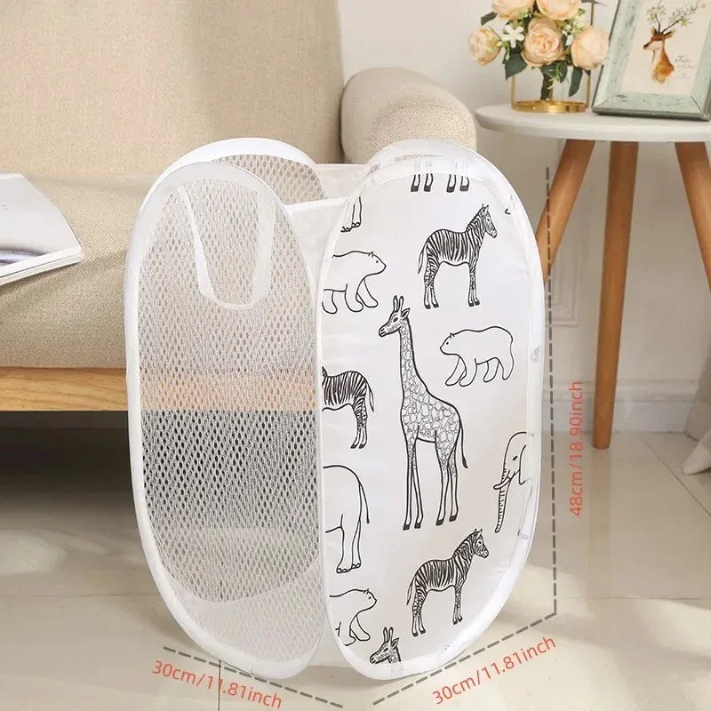 Alternate view of collapsible mesh pop-up laundry hamper with carry handles