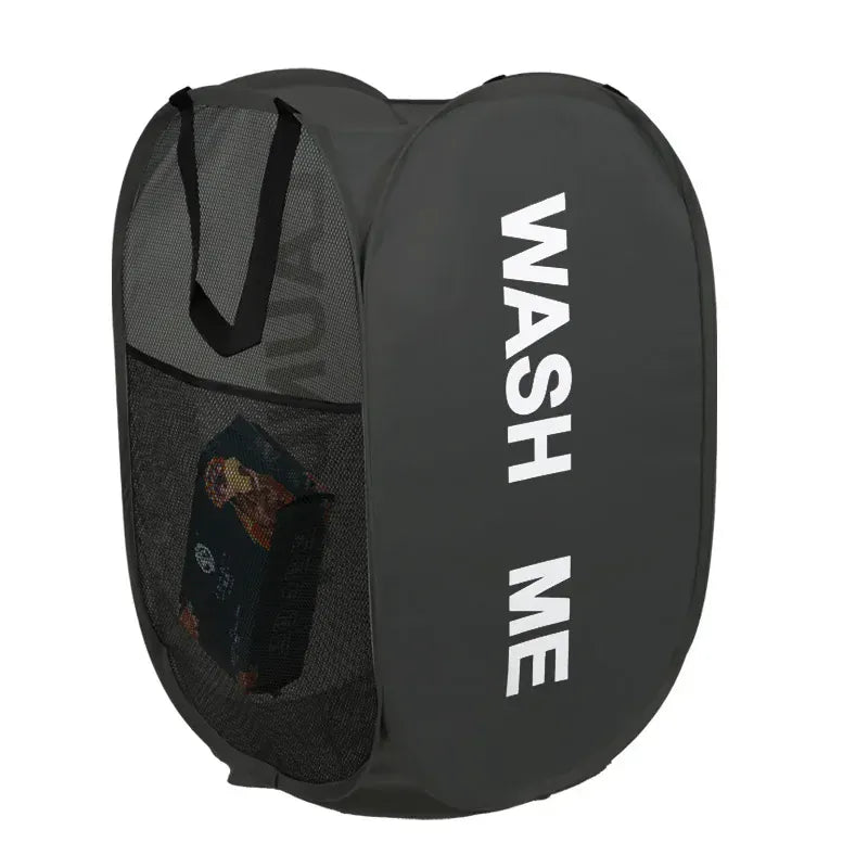 Essentials House Black Portable Mesh Pop Up Laundry Hamper Wide Opening Breathable Collapsible Space-Saving Laundry Basket