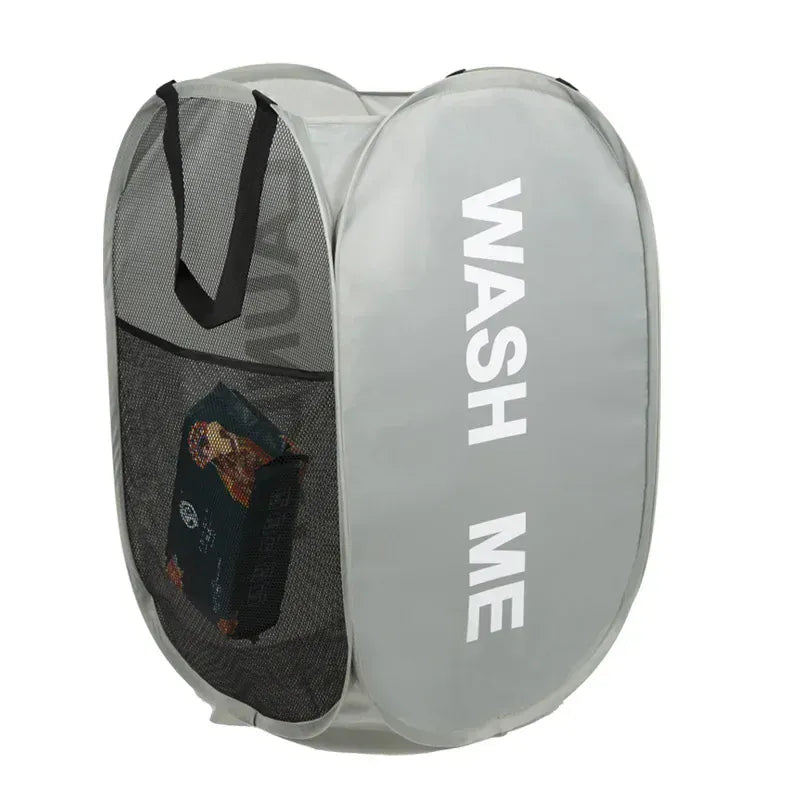 Essentials House Grey Portable Mesh Pop Up Laundry Hamper Wide Opening Breathable Collapsible Space-Saving Laundry Basket
