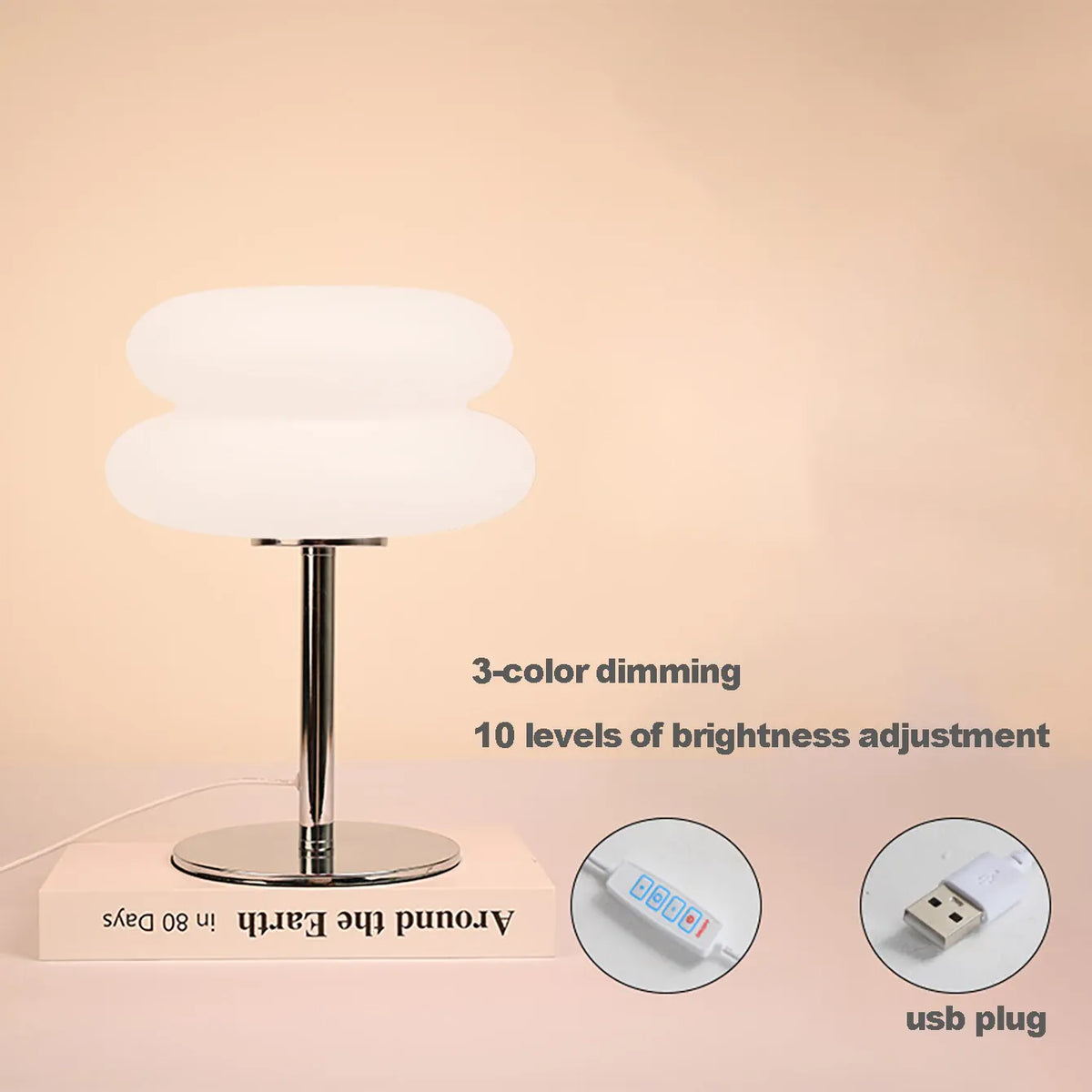 Essentials House B -style / USB Plug Cream table lamp plastic lampshade bedroom bedside decorative lamp USB plug tri color