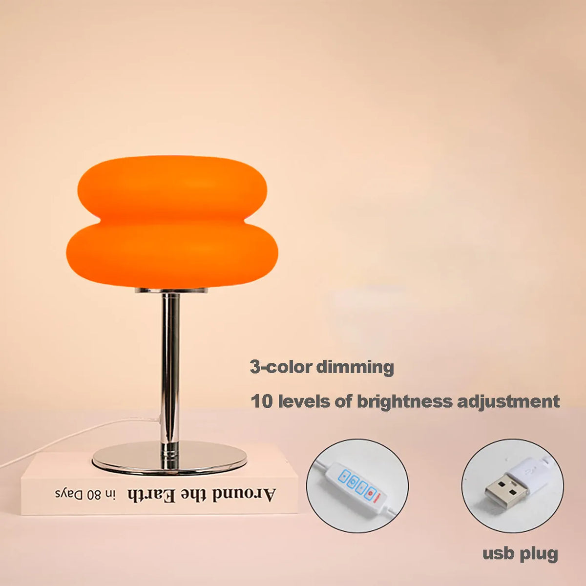 Essentials House C-style / USB Plug Cream table lamp plastic lampshade bedroom bedside decorative lamp USB plug tri color