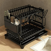 Essentialshouses 2-Tier Dish Drying Rack with Drain Board – Large Capacity, Black or White