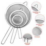 Essentialshouses 1-4pcs Fine Mesh Strainers Set Stainlesss Steel Multipurpose Flour Sieve Sifter With Handle Perfect For tea Flour Egg Kitchen To