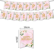 Essentialshouses 1 set banner Pink Flower Crown Disposable Tableware