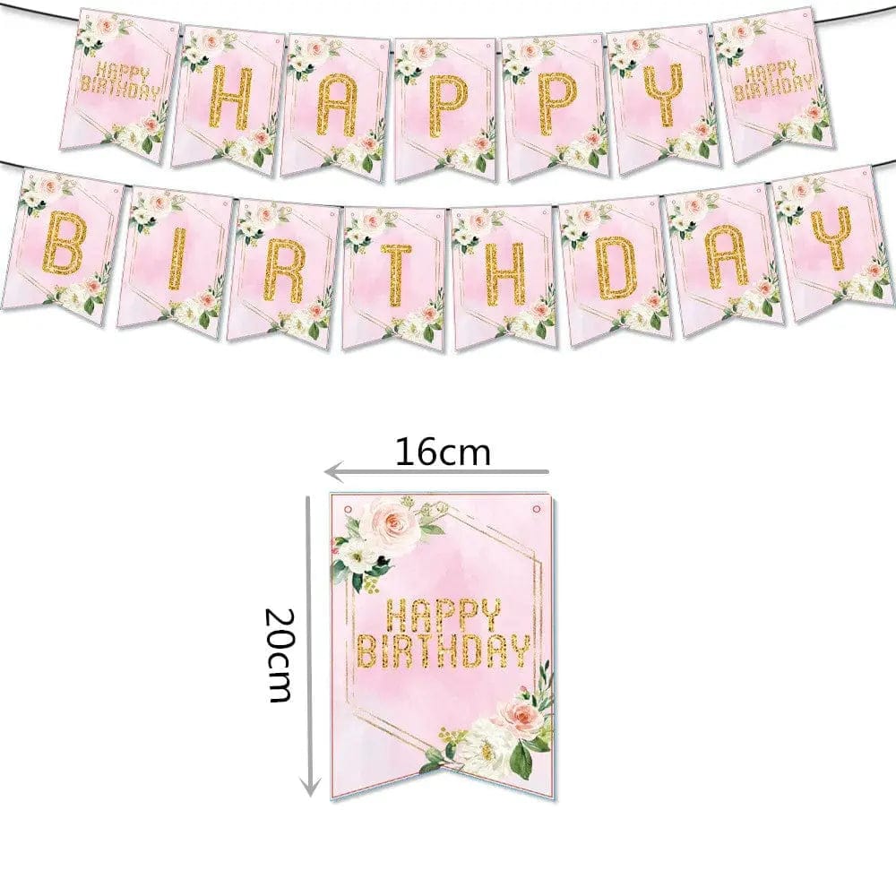 Essentialshouses 1 set banner Pink Flower Crown Disposable Tableware