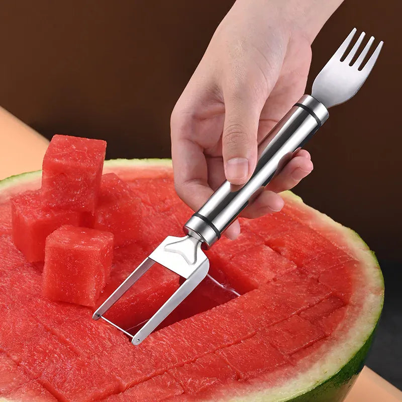Essentialshouses 1 Stainless Steel Watermelon Cutting Tool Functional Watermelon Fork Slicer Slicing Tool for Melons Fruit Fork Kitchen Gadgets