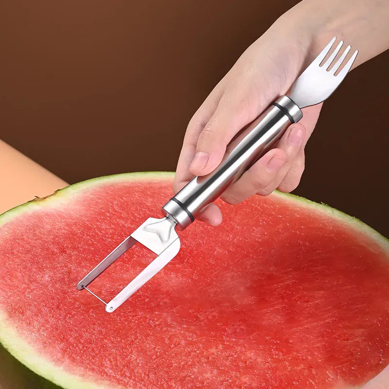 Essentialshouses 1 Stainless Steel Watermelon Cutting Tool Functional Watermelon Fork Slicer Slicing Tool for Melons Fruit Fork Kitchen Gadgets