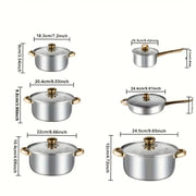 Essentialshouses 10/12pcs- Stainless Steel Pots And Pans 6pots+6pots - Heavy-Duty, Non-stick Cookware Set with Lid for Stew, Simmering, Soup -