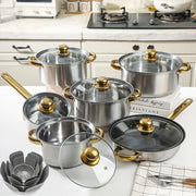 Essentialshouses 10/12pcs- Stainless Steel Pots And Pans 6pots+6pots - Heavy-Duty, Non-stick Cookware Set with Lid for Stew, Simmering, Soup -