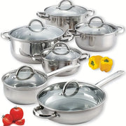 Essentialshouses 10/12pcs- Stainless Steel Pots And Pans 6pots+6pots - Heavy-Duty, Non-stick Cookware Set with Lid for Stew, Simmering, Soup -