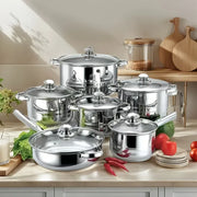 Essentialshouses 10/12pcs- Stainless Steel Pots And Pans 6pots+6pots - Heavy-Duty, Non-stick Cookware Set with Lid for Stew, Simmering, Soup -