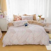 Essentialshouses 10 / Double Cover 200x200 / Flat Bed Sheet Gray Pink Bear Pattern Duvet Cover