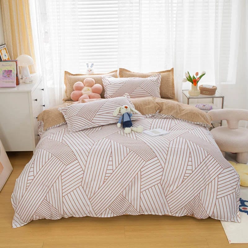 Essentialshouses 10 / Double Cover 200x200 / Flat Bed Sheet Gray Pink Bear Pattern Duvet Cover