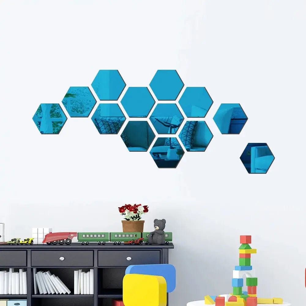 Essentialshouses 12PCS Blue / M 100x85x50mm 🔳3D Mirror Hexagon Wall Stickers – DIY Self-Adhesive Décor